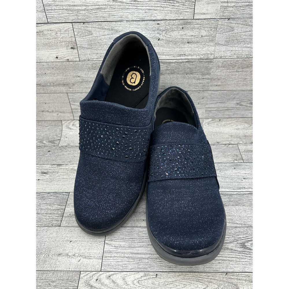 Bzees Pizazz Navy Blue Shimmer Rhinestone Slip On Shoes Women 8.5W Wide Loafers